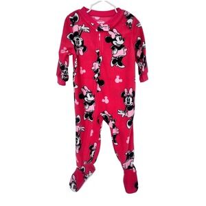 NWT Disney Minnie Mouse Footed Pajamas Girls 18M Pink Fleece Zip Up
